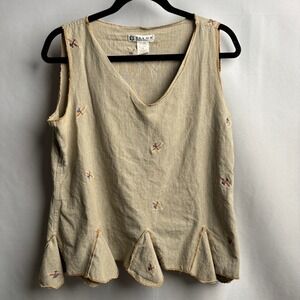 Handmade in Nepal Cotton Peplum Novelty Bird Top Beige Boho V Neck Granola M